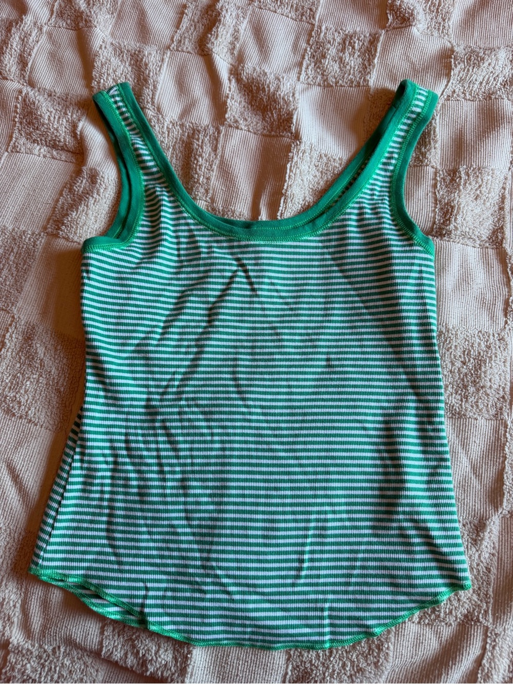 aerie Green and White Striped Ribbed Tank